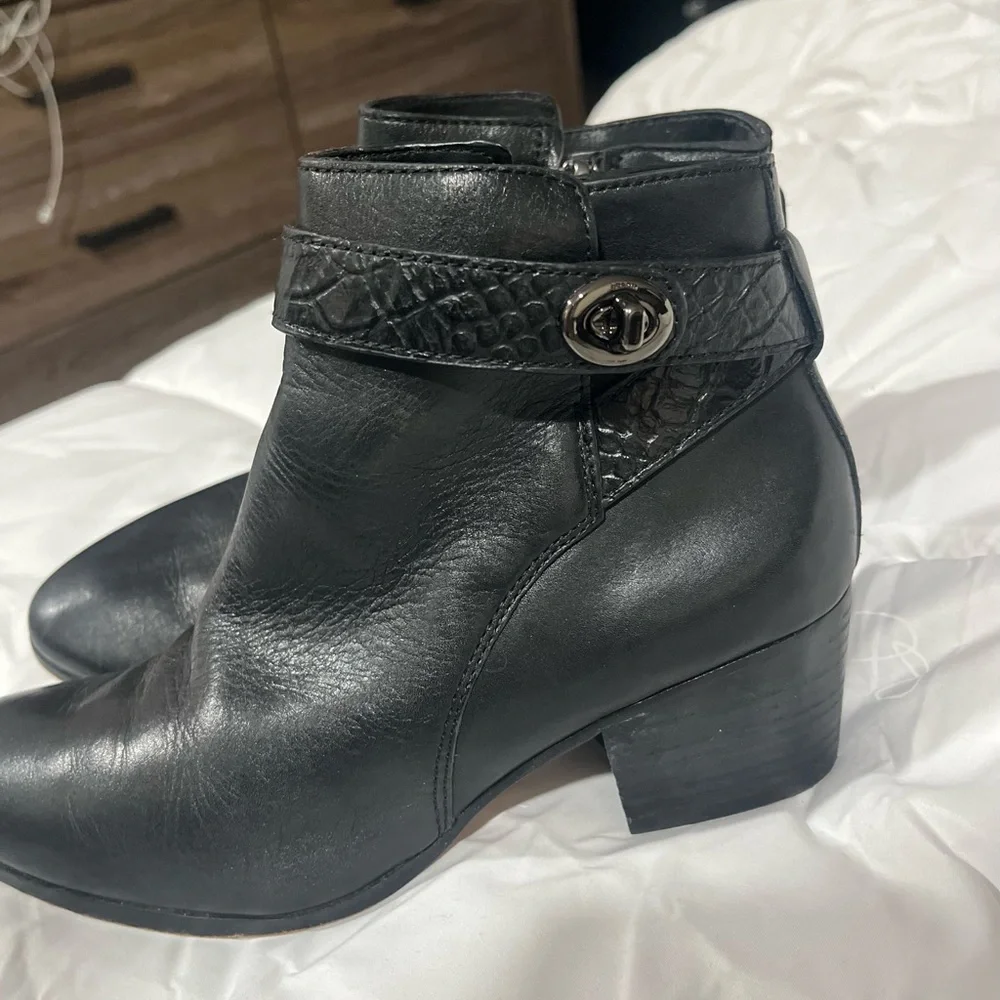 Coach Black Leather Ankle Boots - Picture 1 of 5